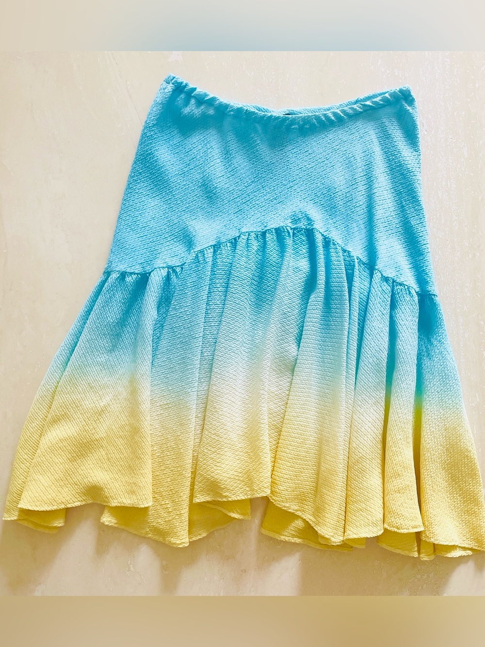 Vtg Mexx Ombre Yellow Aqua Blue High Waisted Lightweight Mid Length Skirt M